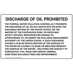 Discharge Of Oil Prohibited Sign, 8x5 in. Aluminum