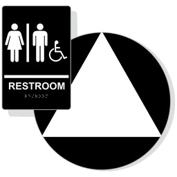 White on Black California Title 24 Accessible Unisex Restroom Sign Set, 12 in. + 9x6 in. Acrylic