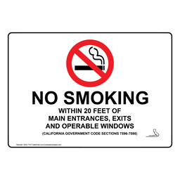 California No Smoking Within 20 Feet Of Main Entrances Sign
