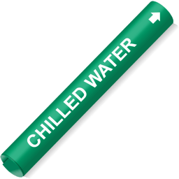 Coiled White-on-Green Chilled Water Pipe Marker