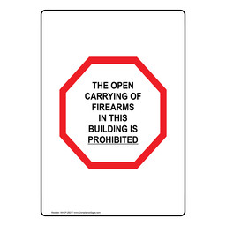Portrait The Open Carrying Of Firearms Sign With Symbol NHEP-29217