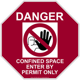 Danger Confined Space Permit Only Sign With Symbol