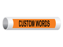 Custom Words Pipe Label PIPE-CUSTOM_Black_on_Orange
