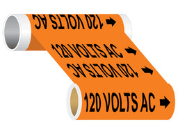 120 Volts Conduit & Voltage Labels 5-Pack | 0.5" X 2.25" Black On Orange ANSI ZG3.22 Compliant