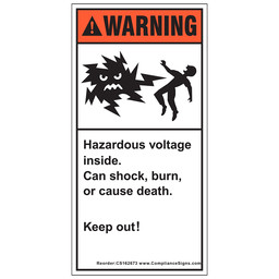 ANSI WARNING Hazardous voltage will shock, burn Label, 8X4 in. Vinyl