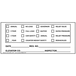 White Elevator Test Inspection Tag Sign, 4x2 in. Aluminum