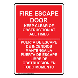 Fire Escape Door Keep Clear Of Obstruction Bilingual Sign NHB-16515