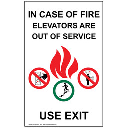 In Case Of Fire Elevators Are Out Of Service Use Exit Sign, 8x5 in. Aluminum