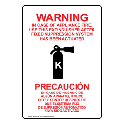 Warning In Case Of Appliance Fire, Use This Extinguisher Bilingual Sign
