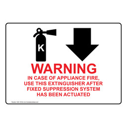 Warning In Case Of Appliance Fire, Use This Extinguisher With Down Arrow Sign