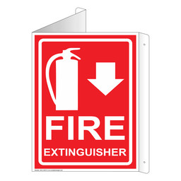 Vertical Red Triangle-Mount FIRE EXTINGUISHER Sign With Symbol