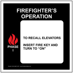 Firefighter's Operation Phase I To Recall Elevators Sign, 6x6 in. Aluminum