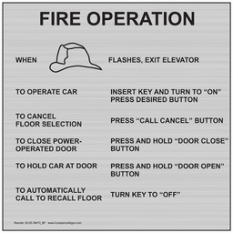 Silver Fire Operation When Flashes, Exit Elevator Sign. 6x6 in. Aluminum