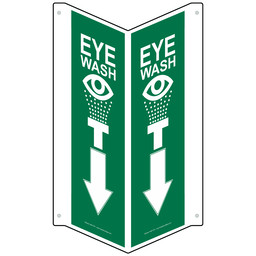 Green Triangle-Mount EYE WASH Sign With Symbol