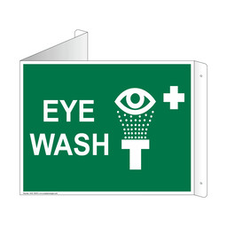 White Triangle-Mount EYE WASH Sign With Symbol