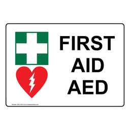 First Aid AED Sign With Symbol