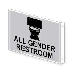 Projection-Mount Silver ALL GENDER RESTROOM Sign With Symbol