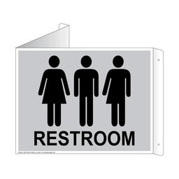Silver Triangle-Mount Unisex RESTROOM Sign With Symbol