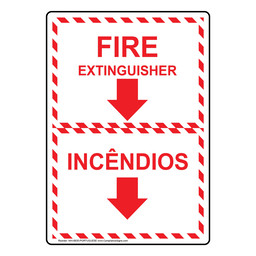English + Portuguese FIRE EXTINGUISHER Sign With Symbol