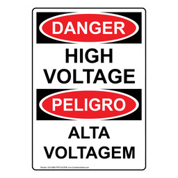 English + Portuguese OSHA DANGER High Voltage Sign