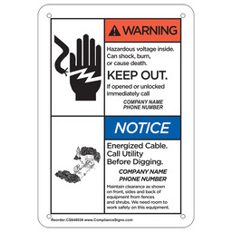 Custom ANSI WARNING Hazardous Voltage Inside. Can Shock Sign