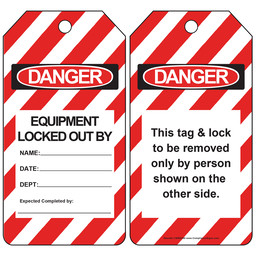 Red Striped OSHA Danger Equipment Locked Out Tag