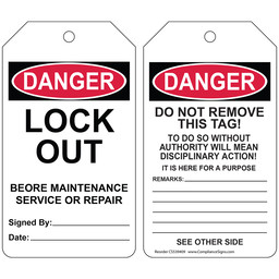 OSHA DANGER LOCK OUT BEFORE MAINTENANCE SERVICE OR REPAIR Lockout Tag