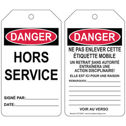 OSHA DANGER HORS SERVICE - NE PAS ENLEVER CETTE ETIQUETTE French Lockout Tag