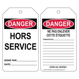 OSHA DANGER HORS SERVICE - NE PAS ENLEVER CETTE ETIQUETTE French Lockout Tag