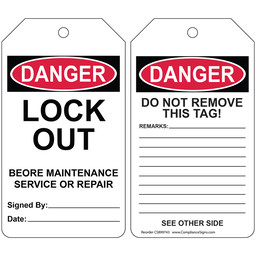 OSHA DANGER LOCK OUT BEFORE MAINTENANCE SERVICE OR REPAIR Lockout Tag