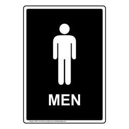 Portrait Black Men Restroom Sign With Symbol RREP-7010-White_on_Black