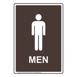 Portrait Dark Brown Men Restroom Sign With Symbol RREP-7010-White_on_DarkBrown