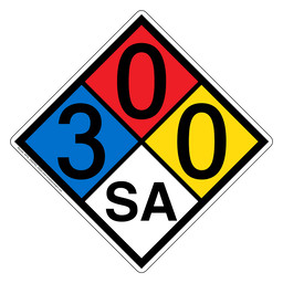 NFPA 704 Diamond Sign with 3-0-0-SA Hazard Ratings