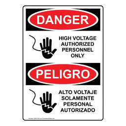 English + Spanish OSHA DANGER High Voltage Authorized Personnel Sign With Symbol ODB-3750