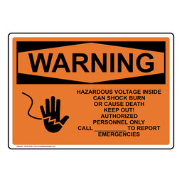 OSHA WARNING Hazardous Voltage Inside Sign With Symbol OWE-25261