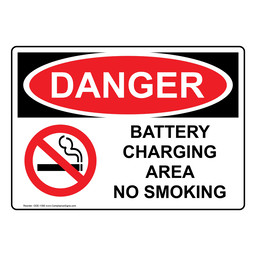 OSHA DANGER Battery Charging Area No Smoking Sign With Symbol