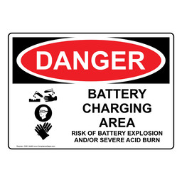 OSHA DANGER Battery Charging Area Risks Sign With Symbol
