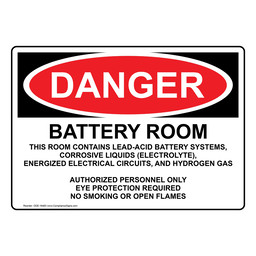 OSHA DANGER Battery Room Authorized Personnel Only Sign ODE-16463