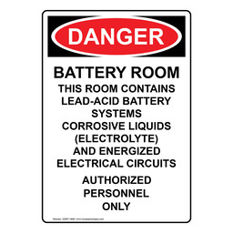 Portrait OSHA DANGER Battery Room Contains Lead-Acid Sign