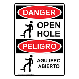 English + Spanish OSHA DANGER Open Hole Sign With Symbol