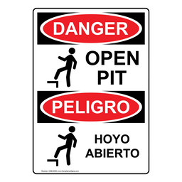 English + Spanish OSHA DANGER Open Pit Sign With Symbol
