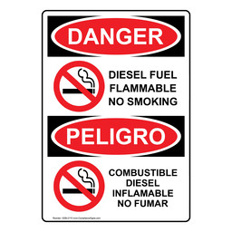English + Spanish OSHA DANGER Diesel Fuel Flammable No Smoking Sign With Symbol