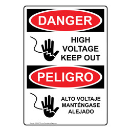 English + Spanish OSHA DANGER High Voltage Keep Out Sign With Symbol ODB-3775