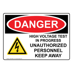 OSHA DANGER High Voltage Test In Progress Sign With Symbol ODE-28645