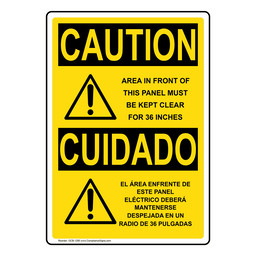 English + Spanish OSHA CAUTION Electrical Panel Keep Clear Sign With Symbol OCB-1295