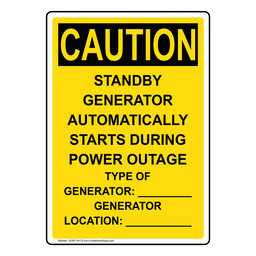 Portrait OSHA CAUTION Standby Generator Automatically Starts Sign OCEP-16172