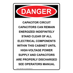 Portrait OSHA DANGER Capacitor Circuit Capacitors Can Sign