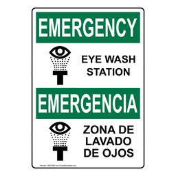 English + Spanish OSHA EMERGENCY Eye Wash Station Sign With Symbol