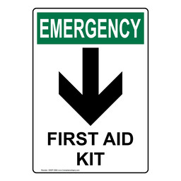 Portrait OSHA EMERGENCY First Aid Kit Sign With Symbol