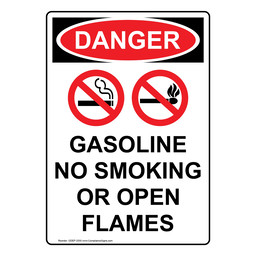 Portrait OSHA DANGER Gasoline No Smoking Sign With Symbol